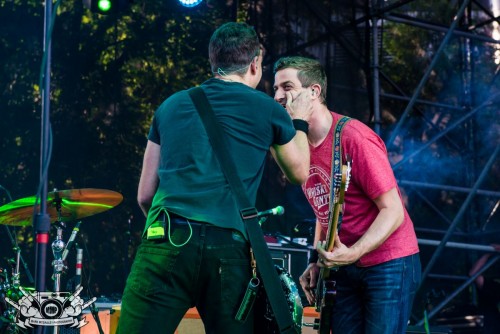 Stacy Jones and Drew Parsons of American Hi-Fi having fun on stage